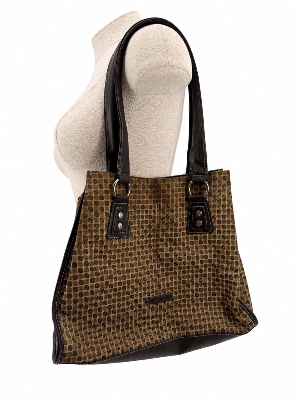 Nine & Company Brown Geometric Prink Shoulder Tote Bag Y2k Style